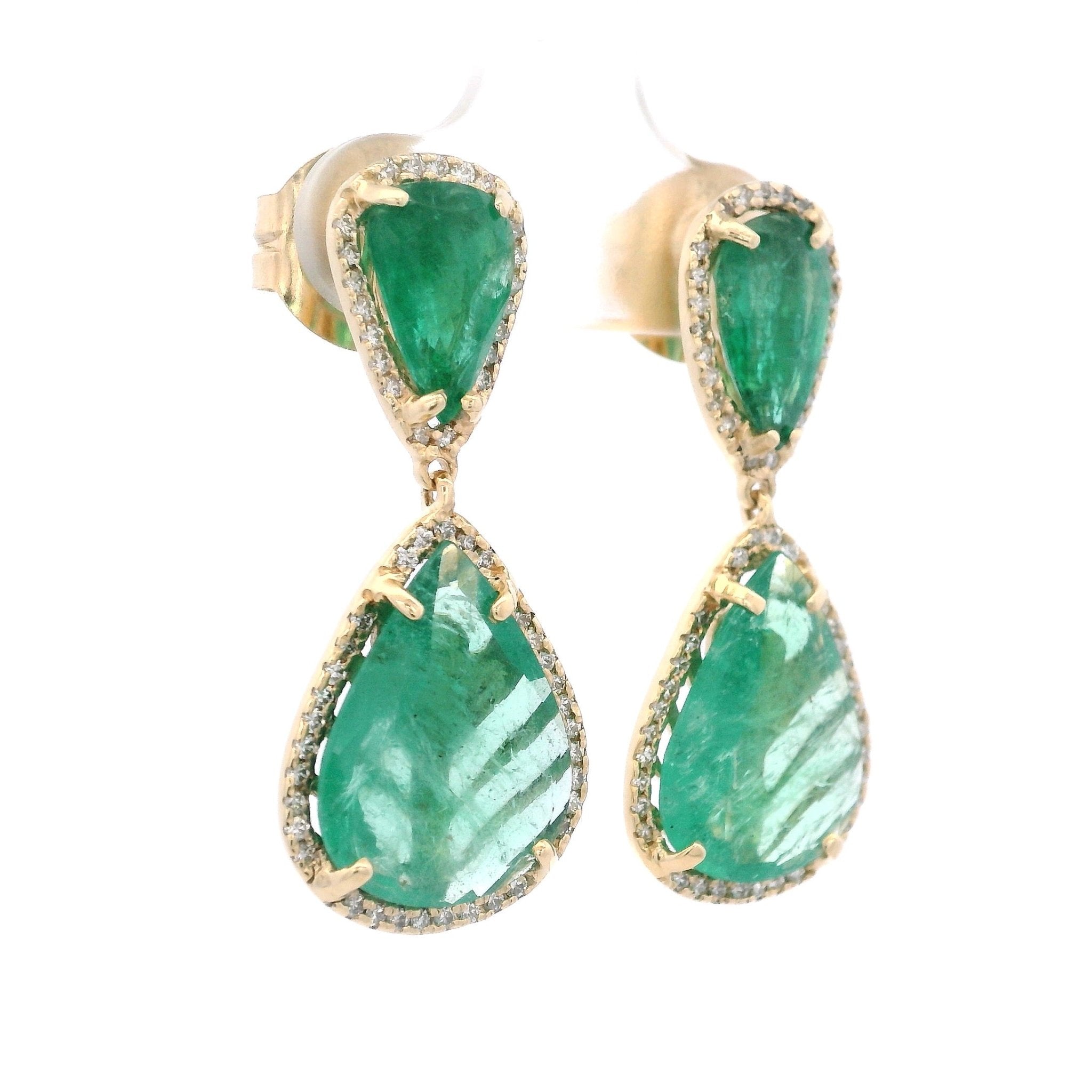 D0.56CT 14KY DOUBLE DROP EARRINGS EMERALD 10CT - C'SANTOS