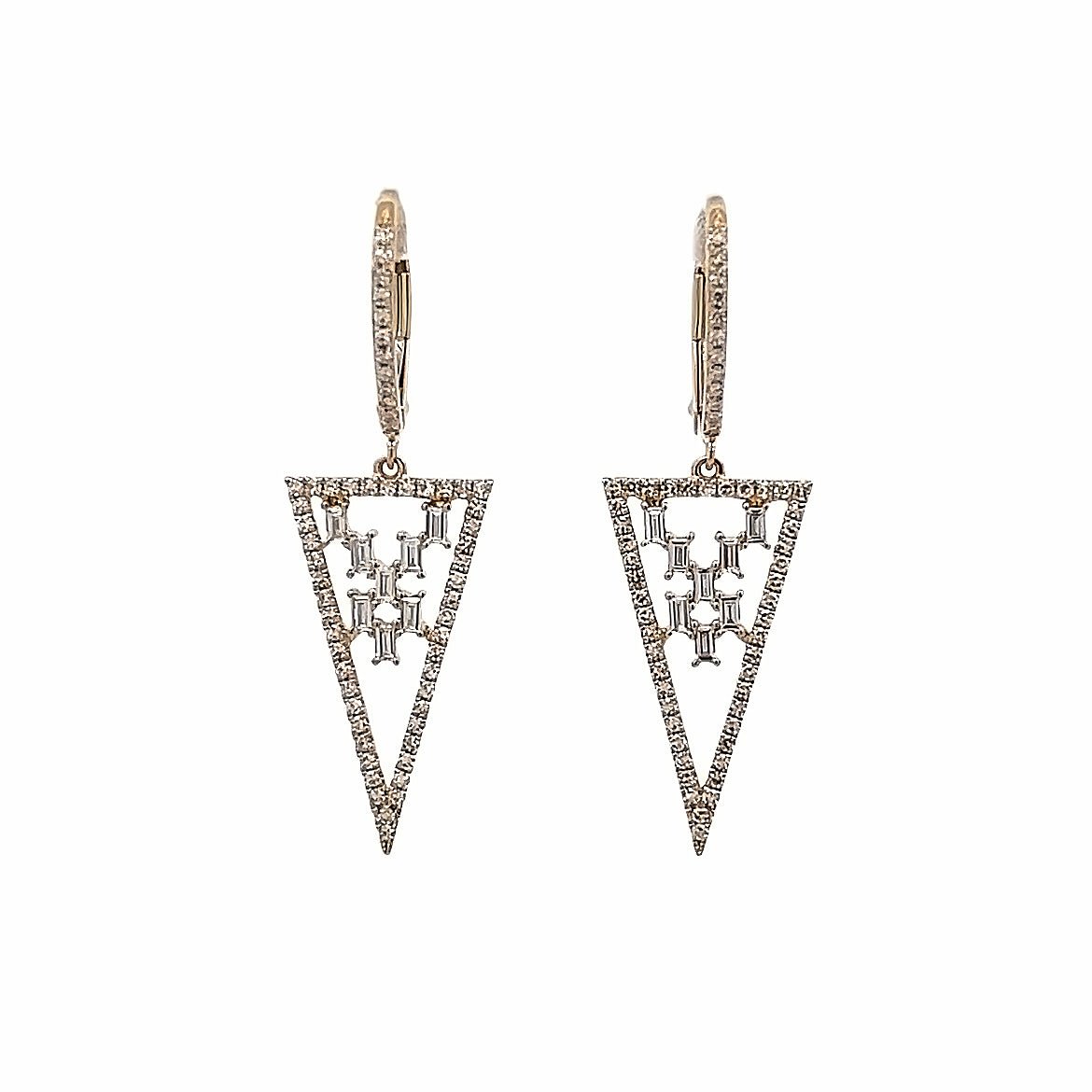 D0.58CT 14KY TRIANGLE WITH BAGUETTE IN THE CENTER EARRING - C'SANTOS