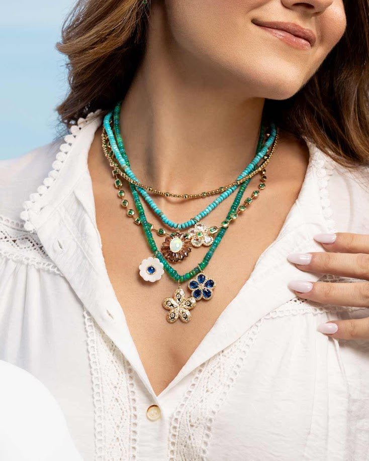 D0.67CT 14KY FLOWER AROUND PAVE CHARM TPZ4.57CT - C'SANTOS