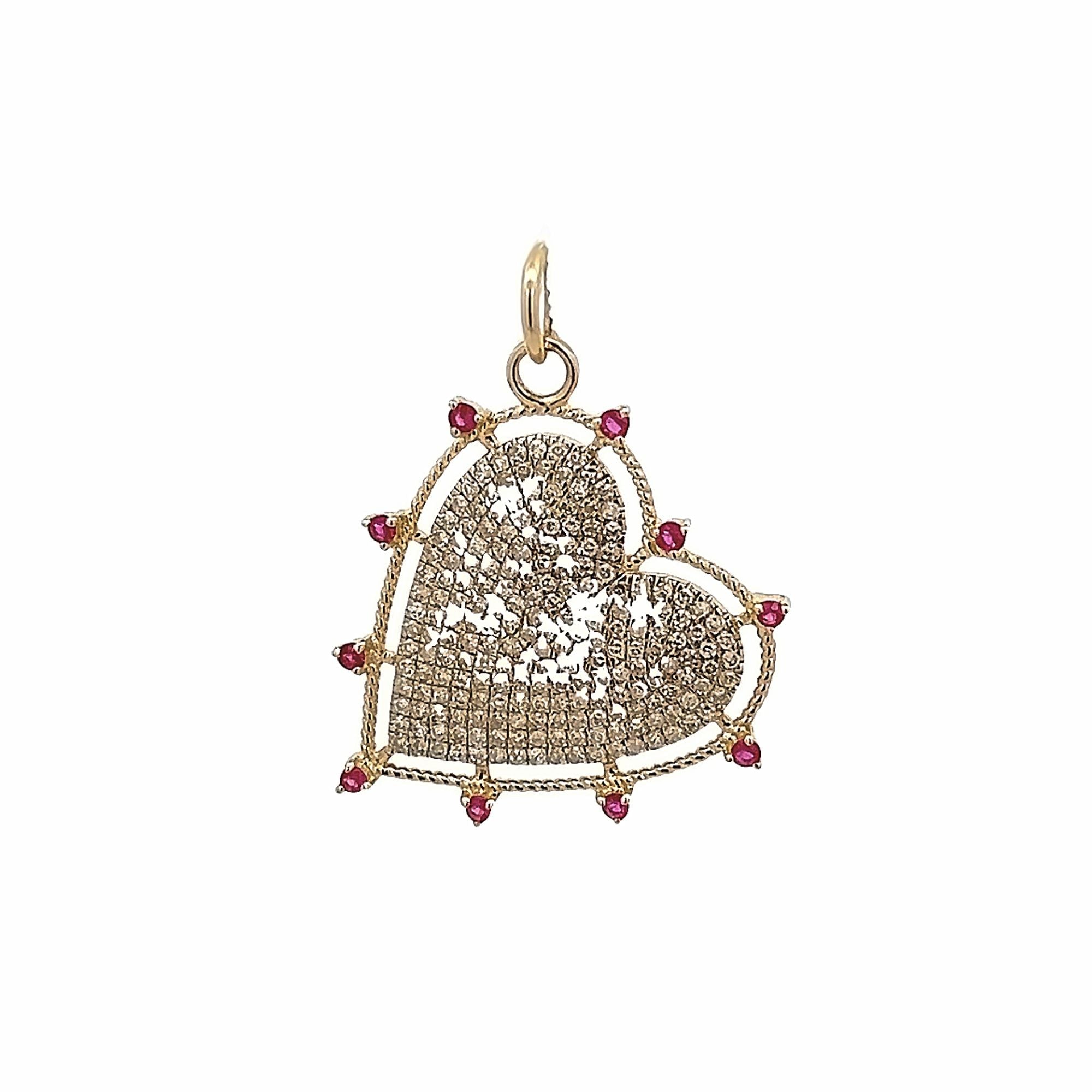 D0.67CT 14KY HEART PAVE OUTLINE HEART RUBY PENDANT RB0.22CT - C'SANTOS