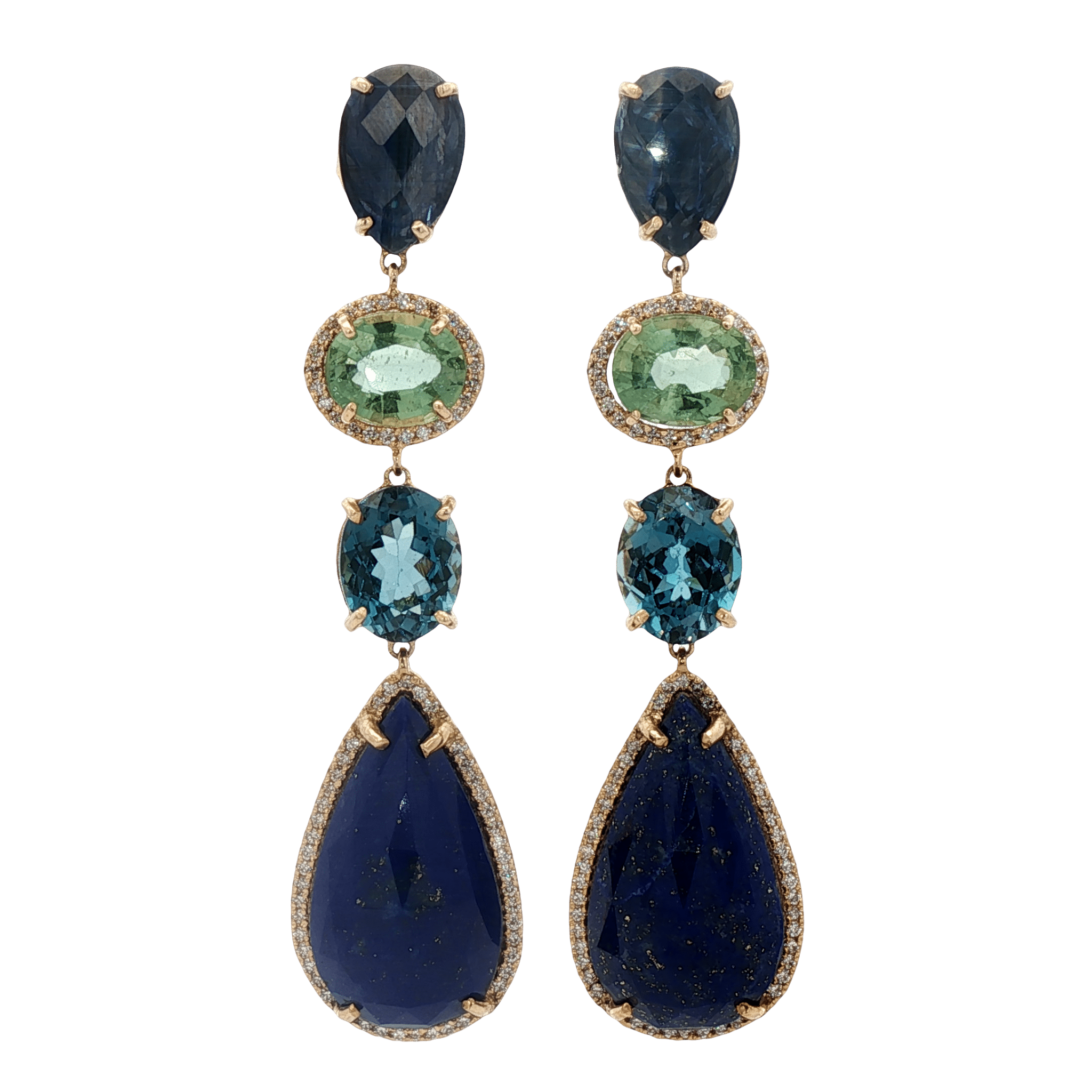 D0.72CT 14KY EARRINGS LAPISLAZULI 18CT APATITE KYANITE 5CT LONDON BLUE TPZO 7CT - C'SANTOS