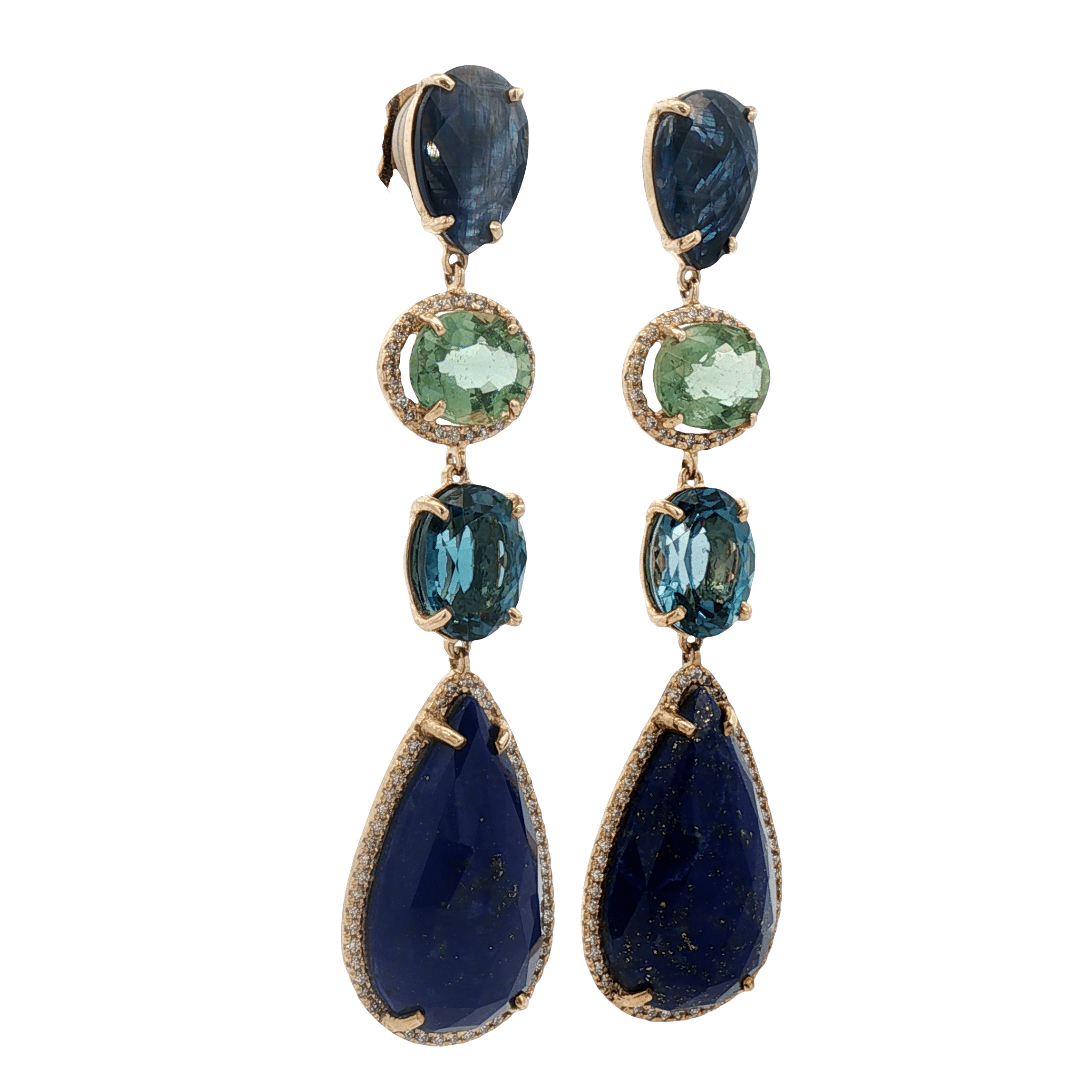 D0.72CT 14KY EARRINGS LAPISLAZULI 18CT APATITE KYANITE 5CT LONDON BLUE TPZO 7CT - C'SANTOS