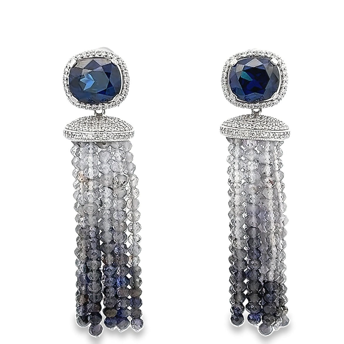 EARRING SILVER CENTER BLUE CZ WHITE CZ IORITE BEAD - C'SANTOS