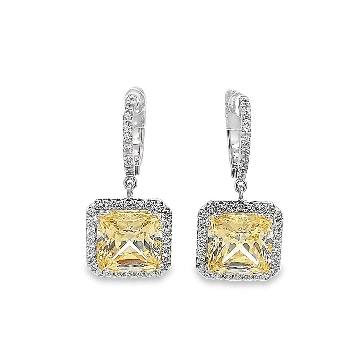 EARRING SILVER CENTER CANNARY CZ WHITE CZ - C'SANTOS