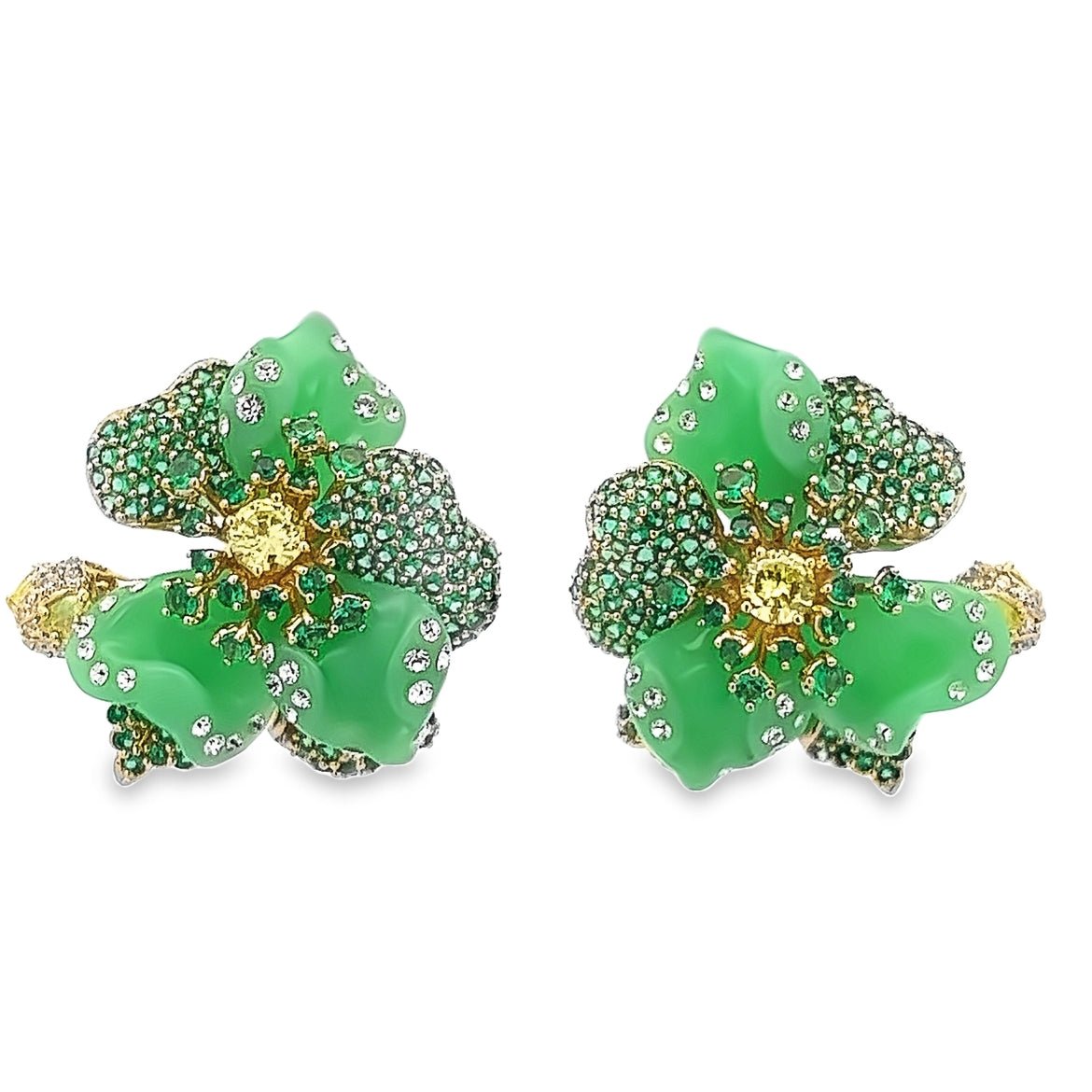 EARRING SILVER CENTER GREEN LECHIN CRYSTAL WHITE GREEN OLIVE WHITE CZ - C'SANTOS
