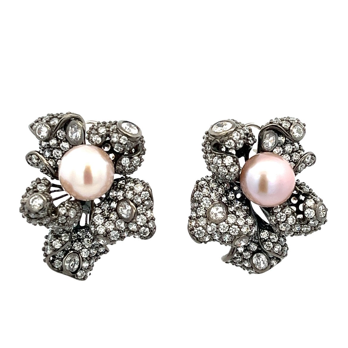 EARRING SILVER CENTER NATURAL PEARL PURPLE WHITE CZ - C'SANTOS