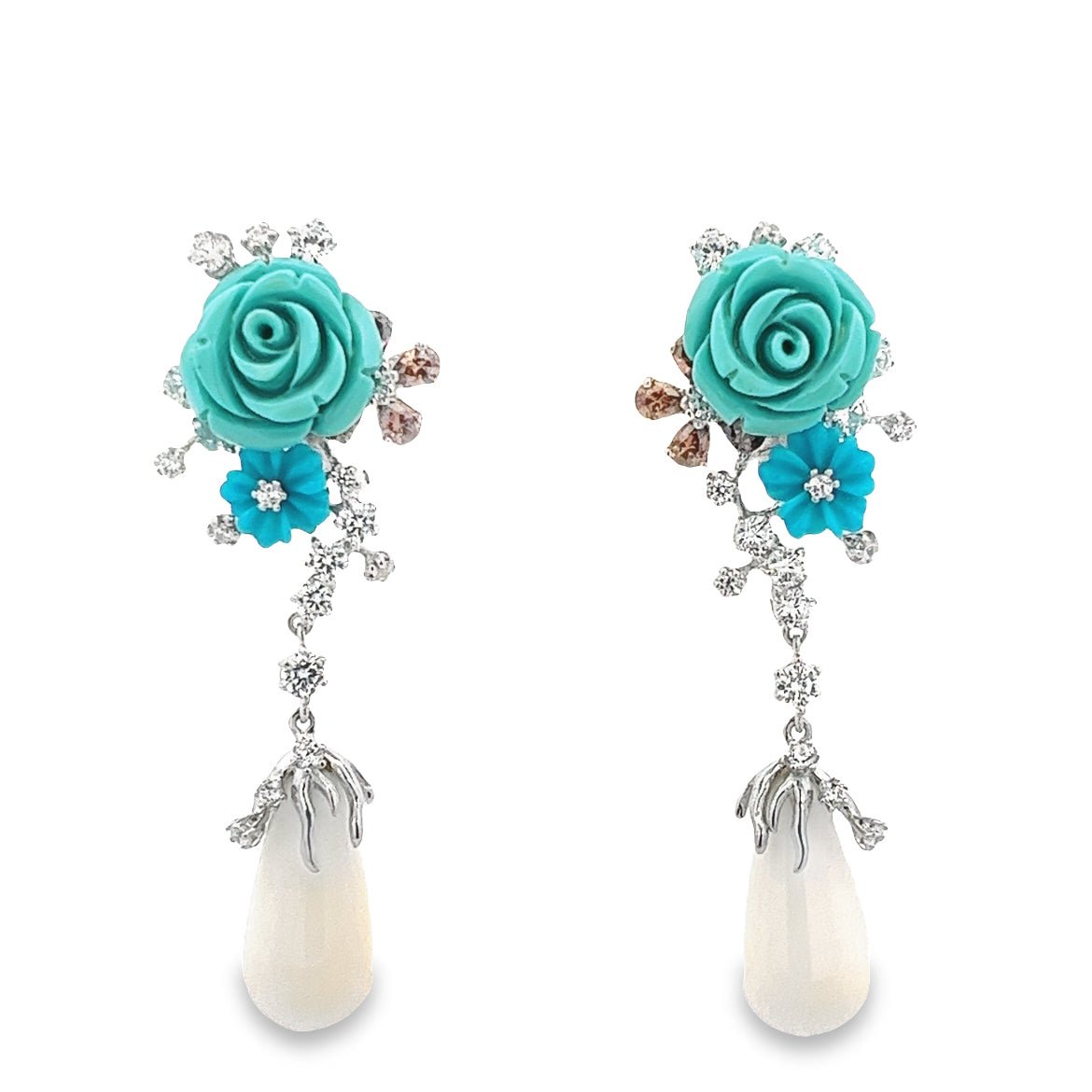 EARRING SILVER CENTER ONYX WHITE SMOKY CZ WHITE CZ FL SYN TQ YELLOW - C'SANTOS