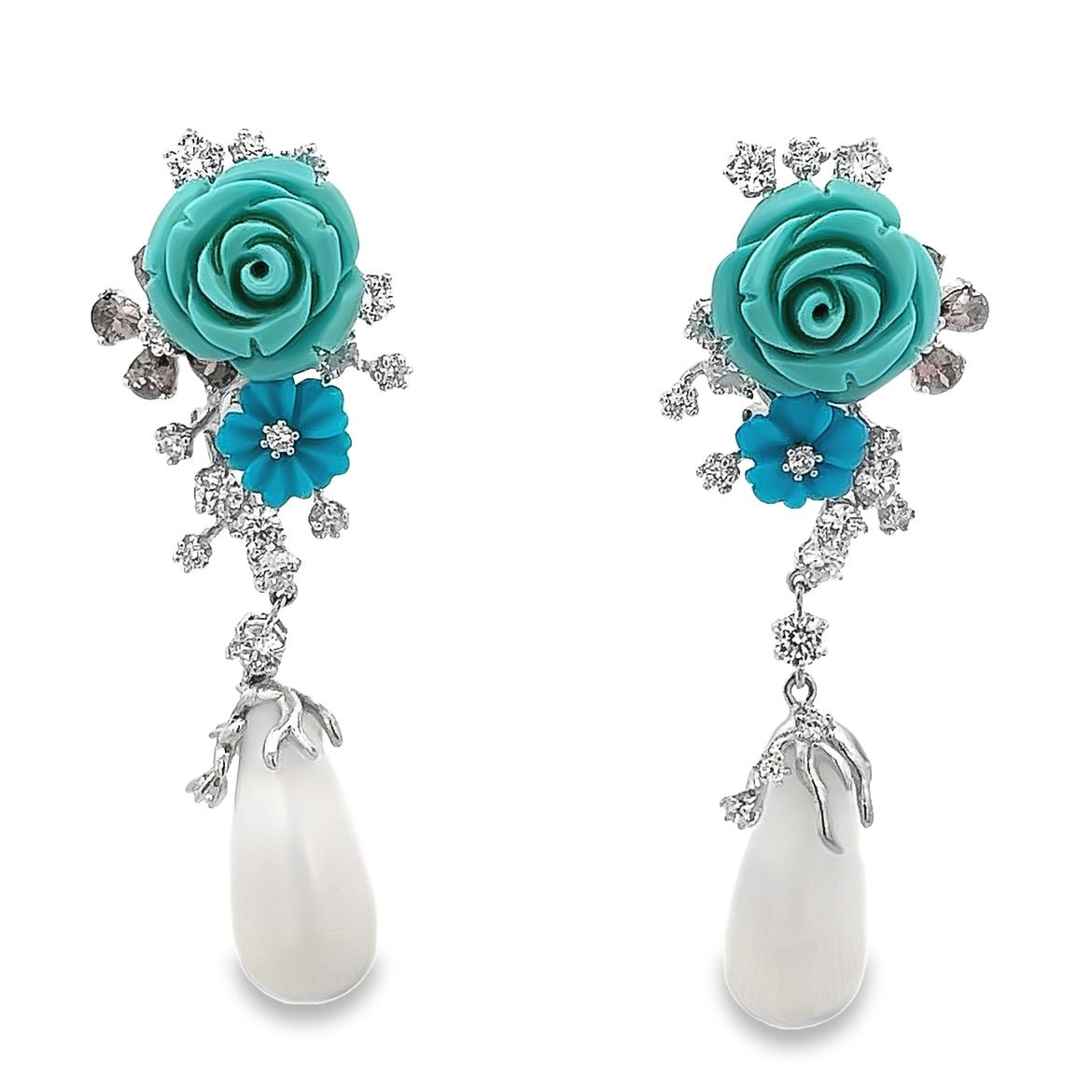 EARRING SILVER CENTER ONYX WHITE SMOKY CZ WHITE CZ FL SYN TURQUOISE - C'SANTOS