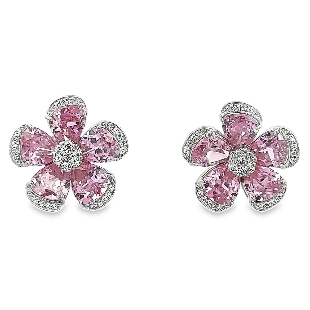 EARRING SILVER CENTER PINK NANO WHITE CZ - C'SANTOS