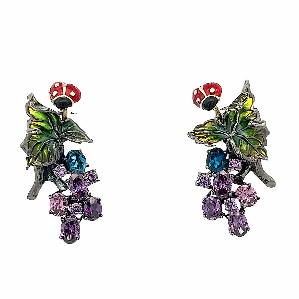 EARRING SILVER CENTER PURPLE TOURMARINE ROSE LONDON BLUE - C'SANTOS