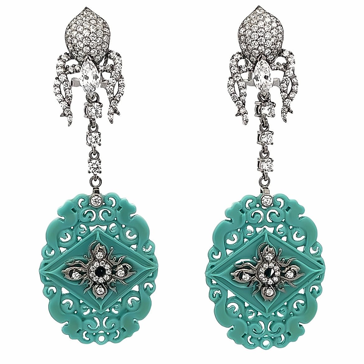 EARRING SILVER CENTER SYN TURQUOISE WHITE CZ - C'SANTOS