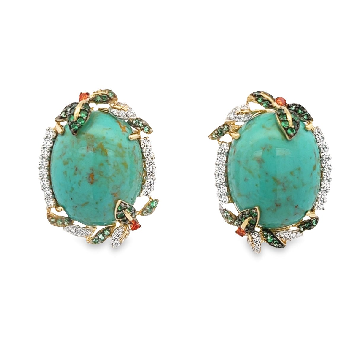 EARRING SILVER CENTER SYN TURQUOISE WHITE CZ GREEN ORANGE CZ - C'SANTOS