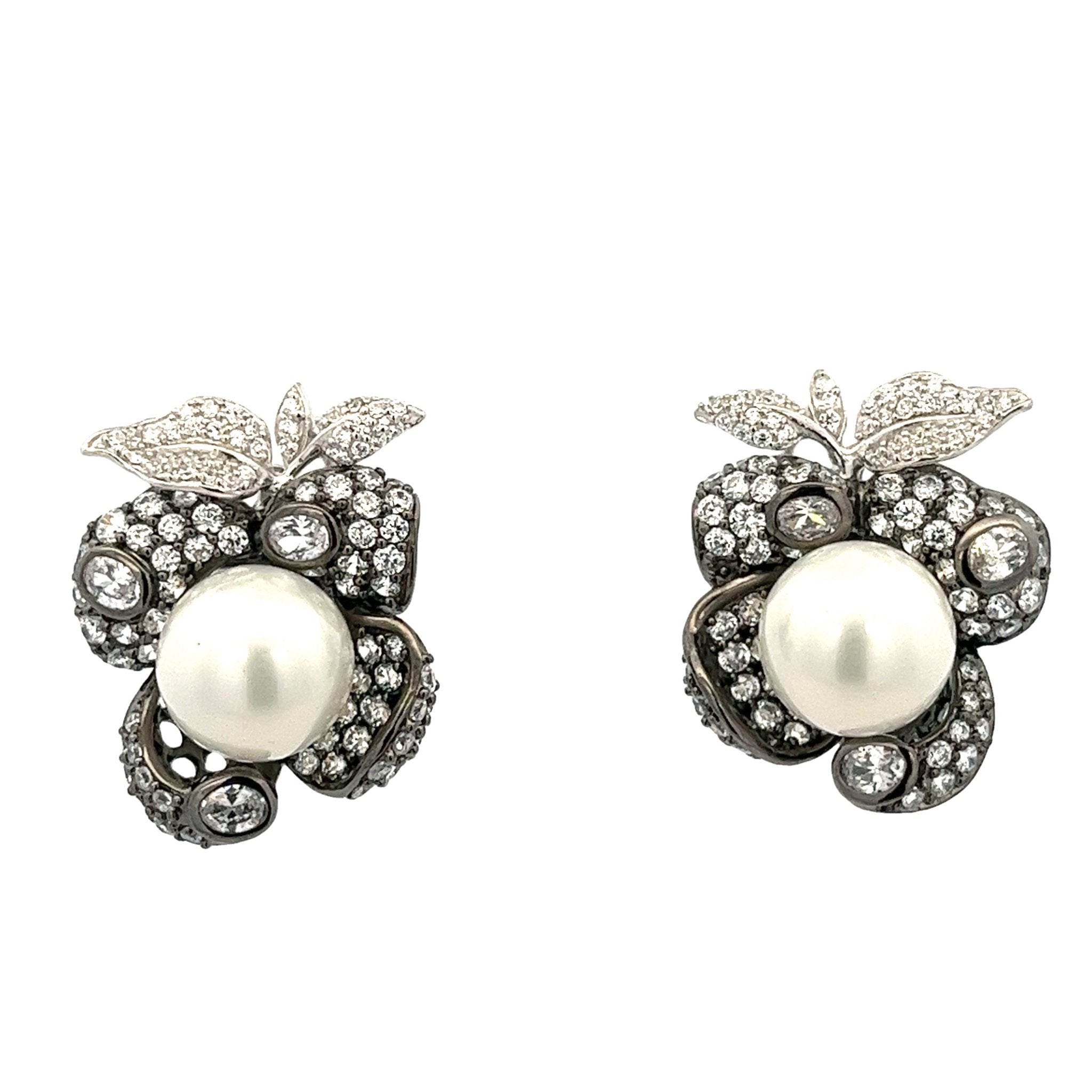 EARRING SILVER CENTER SYN WHITE PEARL WHITE CZ - C'SANTOS