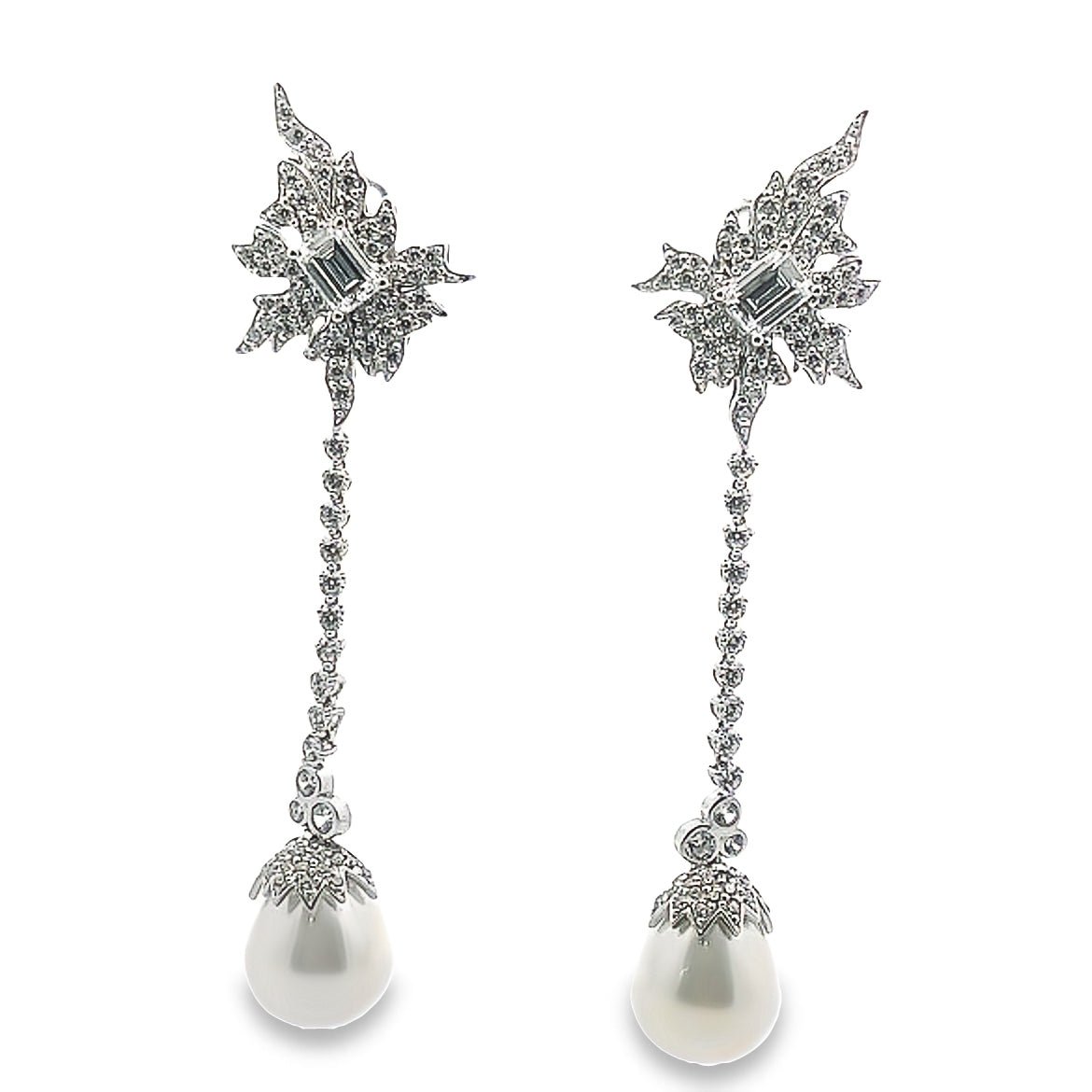 EARRING SILVER CENTER SYN WHITE PEARL WHITE CZ - C'SANTOS