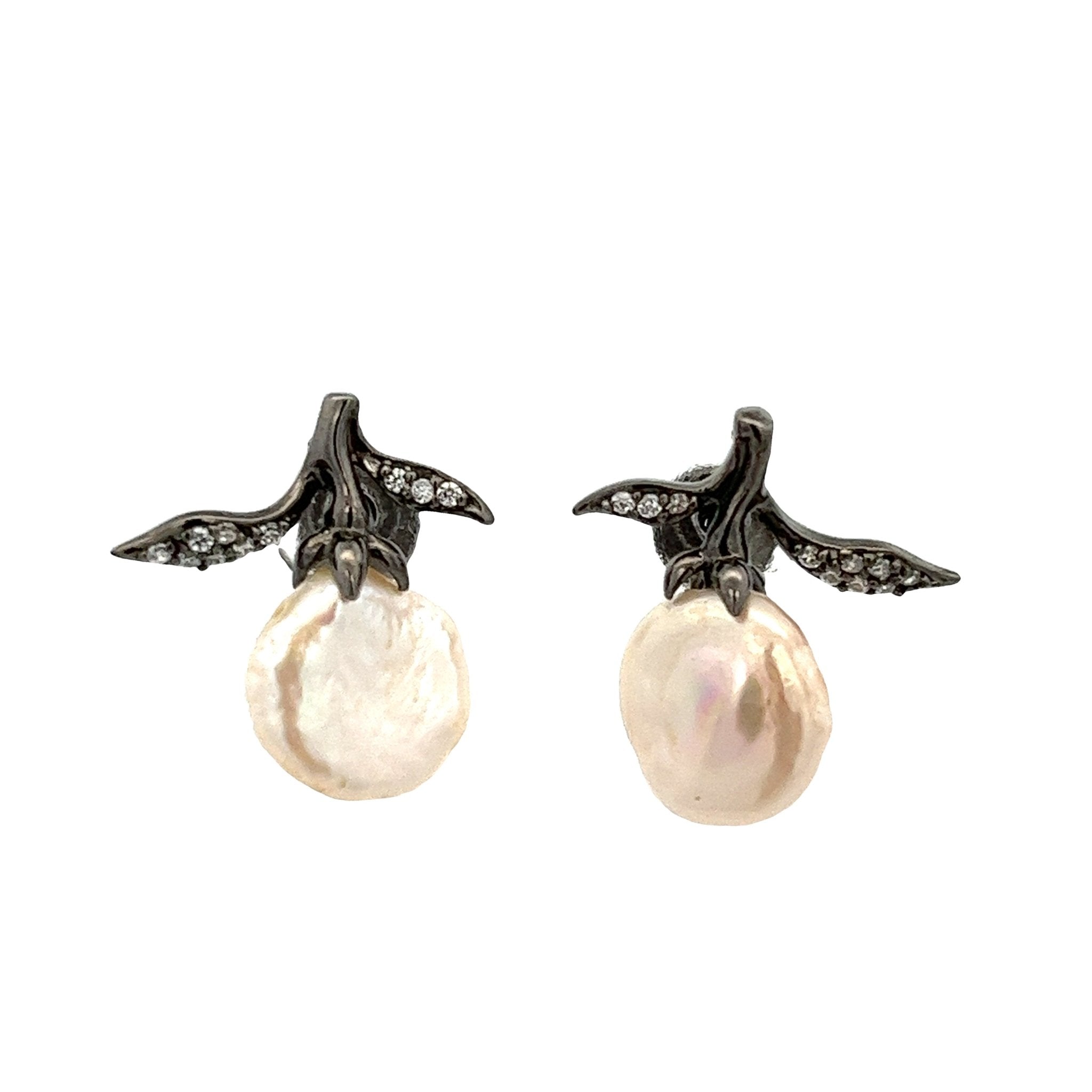 EARRING SILVER CENTER WHITE CZ FRESH WATER PEARL WHITE BP - C'SANTOS