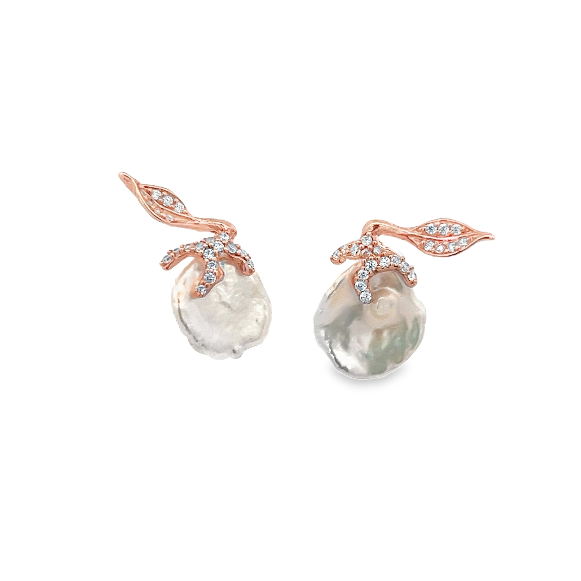 EARRING SILVER CENTER WHITE CZ FRESH WATER PEARL WHITE PP - C'SANTOS