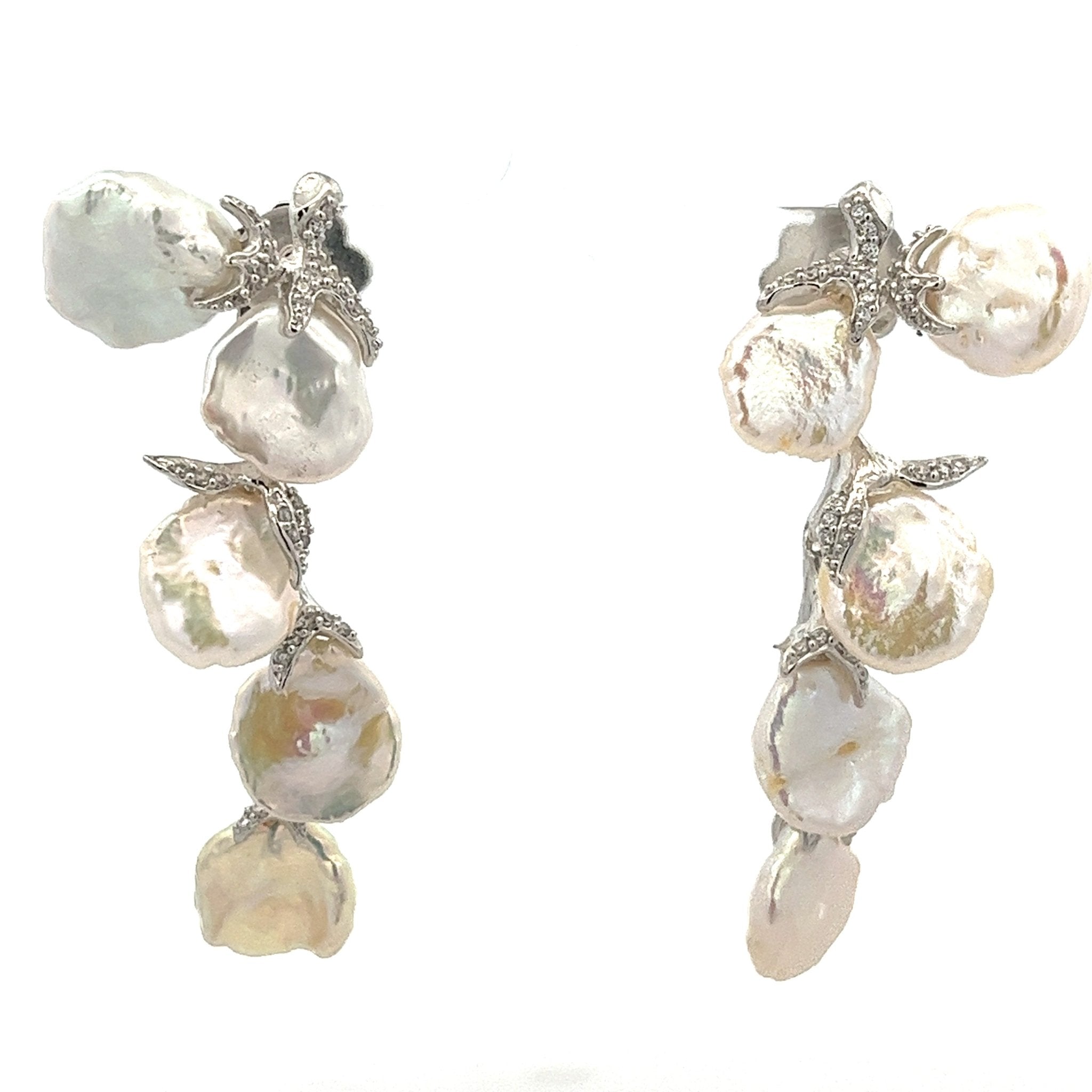EARRING SILVER CENTER WHITE CZ FRESH WATER PEARL WHITE RP - C'SANTOS