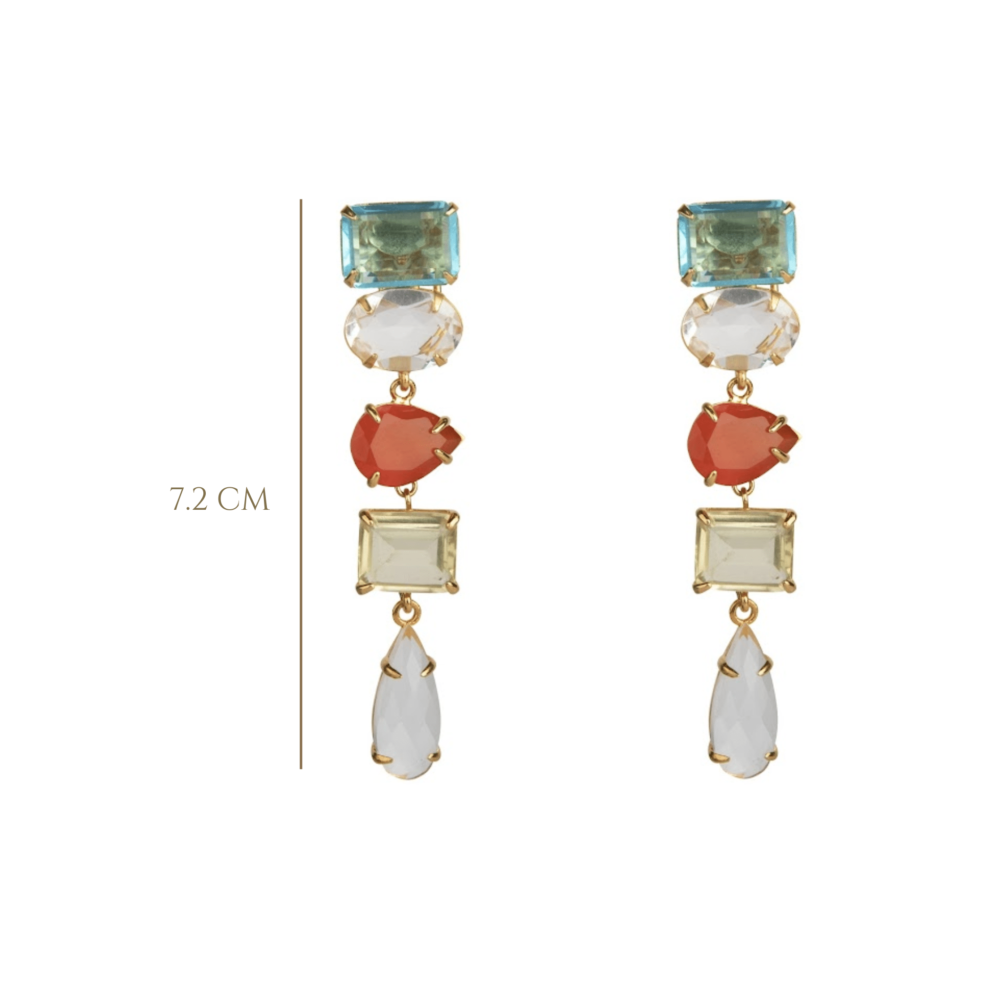 EARRINGS CARNELIAN BLUE QUARTZ LEMON QUARTZ CLEAR QUARTZ - C'SANTOS
