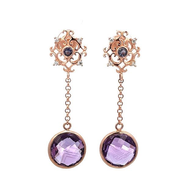 EARRINGS FACITATE ROUND AMETHYST BRAZILIAN - C'SANTOS