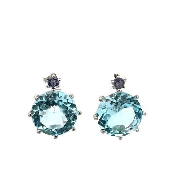 EARRINGS FACITATE ROUND TOPAZ BLUE SKY - C'SANTOS