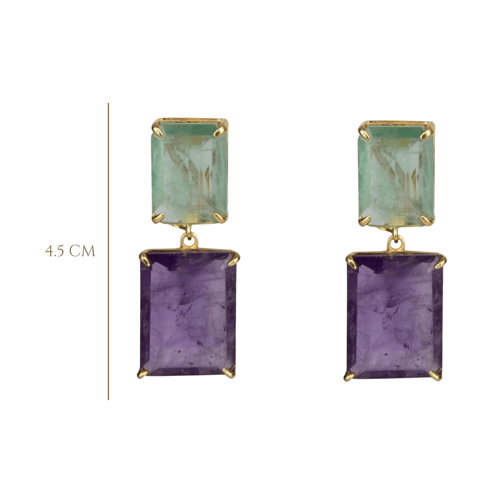 EARRINGS OCTAGON CUT 18X13 FLUORITE WITH 23X17 AFRICAN AMETHYST DROP - C'SANTOS