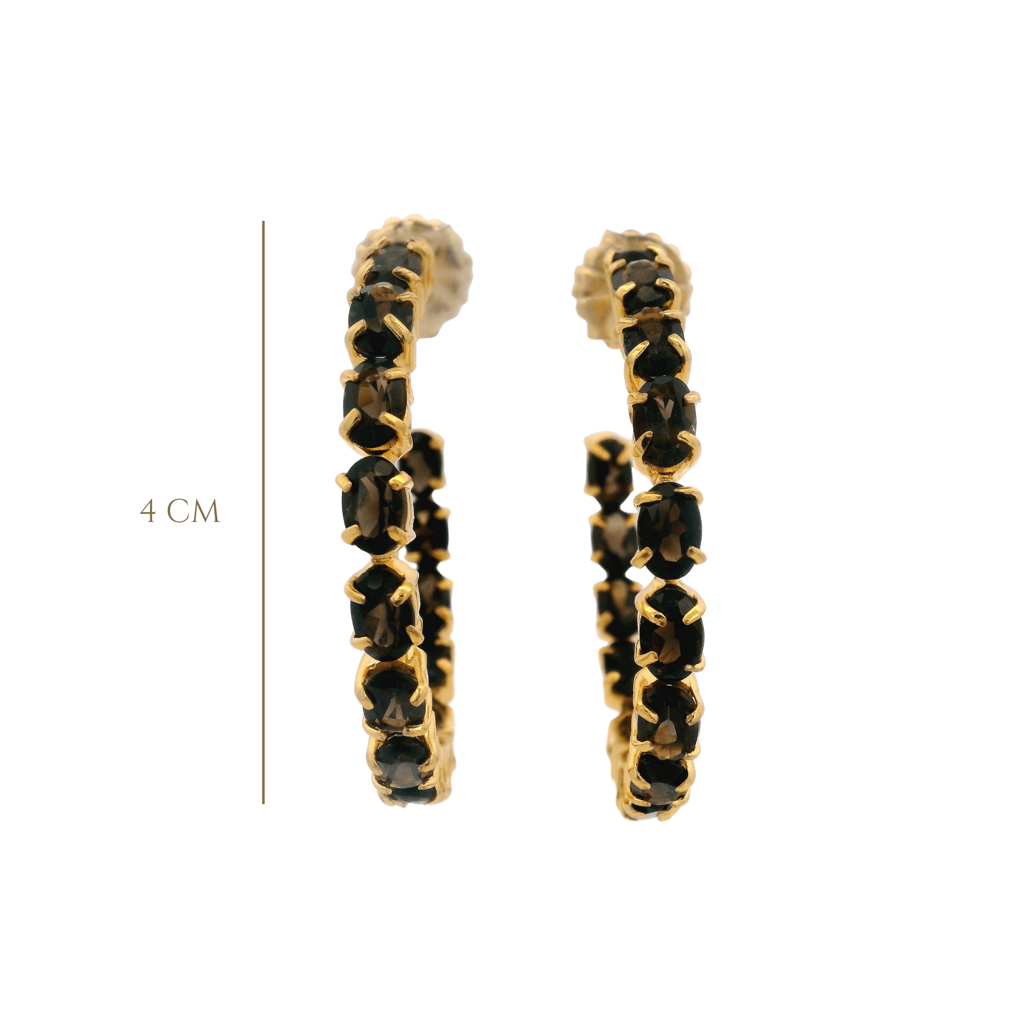 HOOP EARRINGS DOUBLE SIDED SET WITH OVAL FACTED SMOKY QUARTZ - C'SANTOS