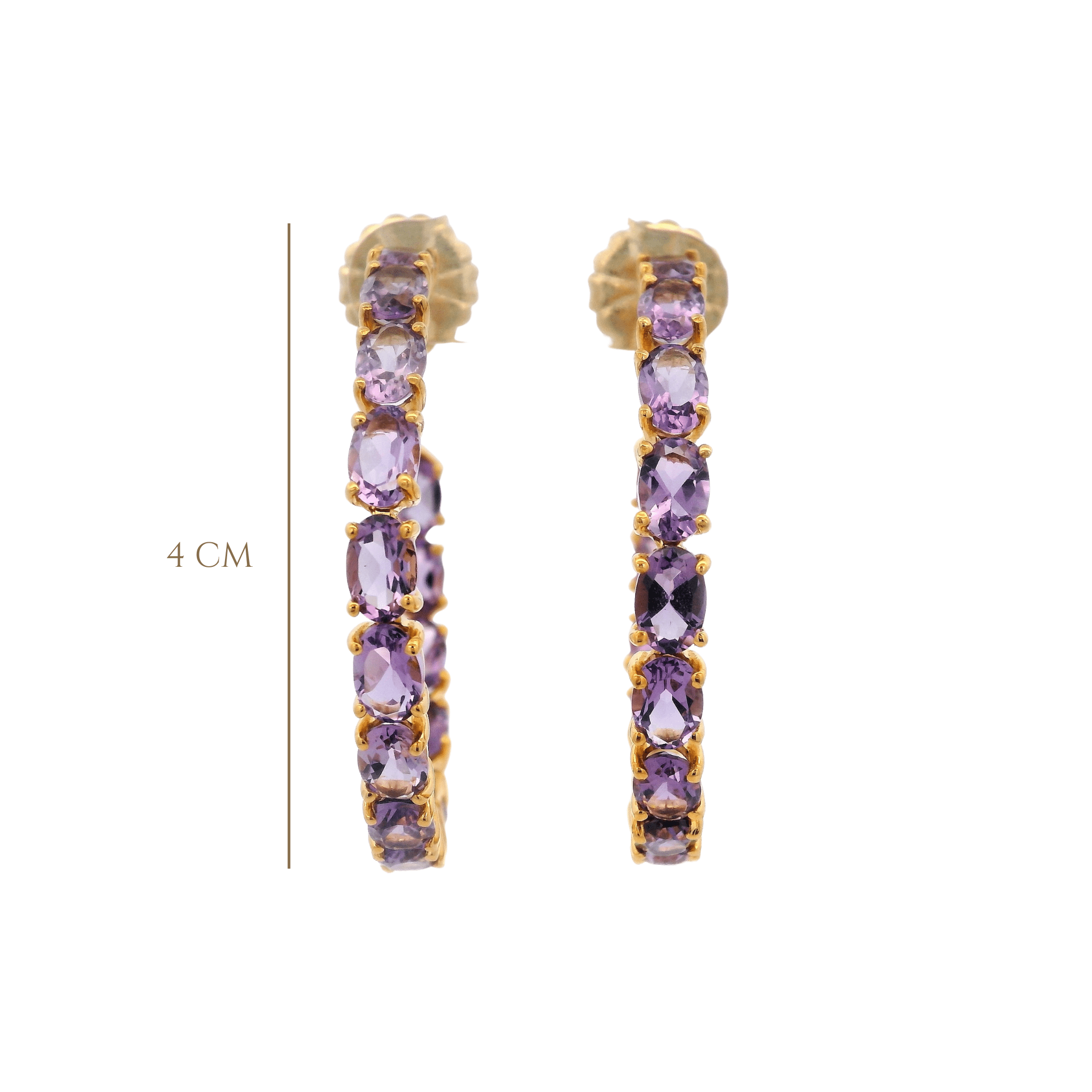 HOOP EARRINGS SET WITH 6X4 OVAL AMETHYST - C'SANTOS