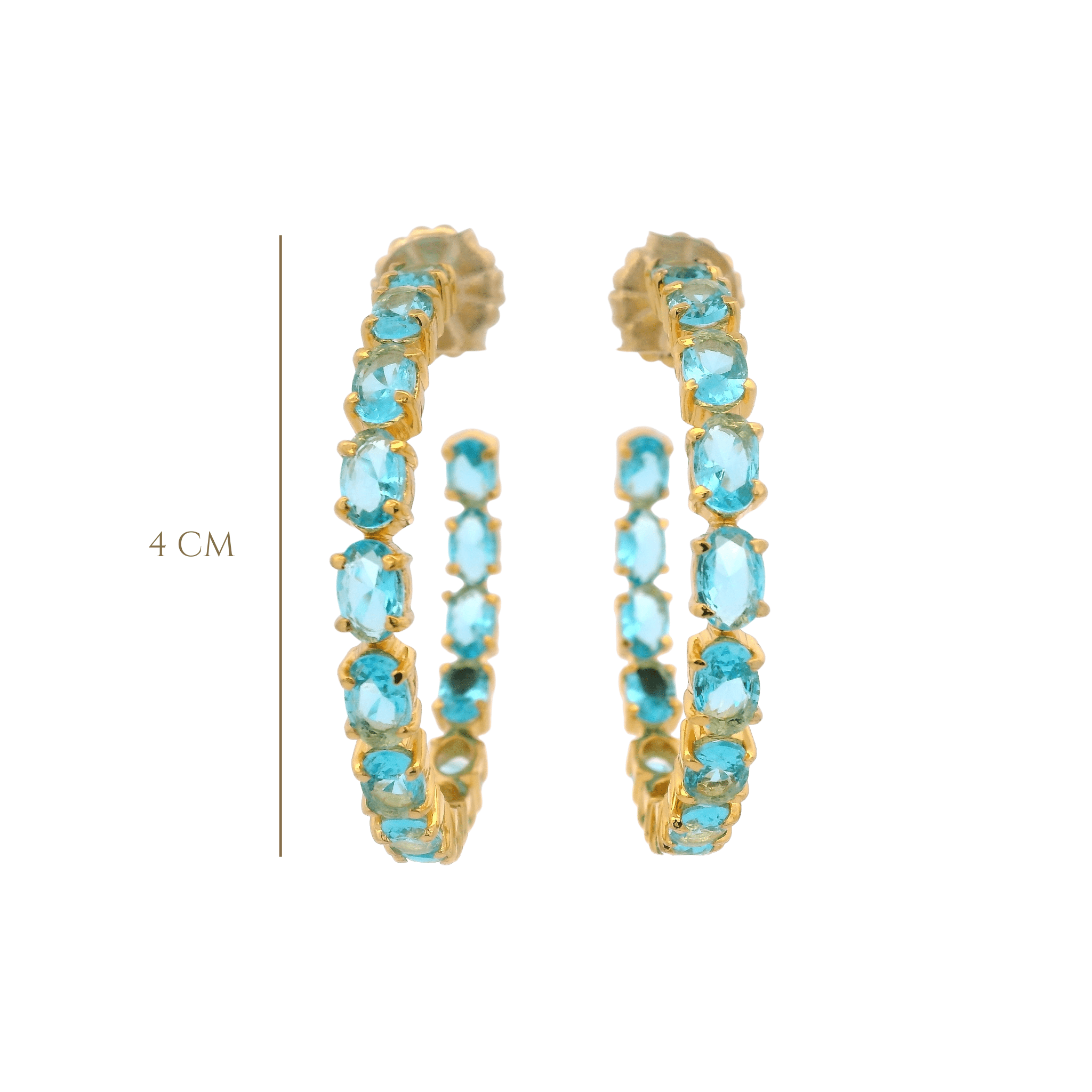 HOOP EARRINGS SET WITH 6X4 OVAL BLUE TOPAZ GOLD PLATED - C'SANTOS