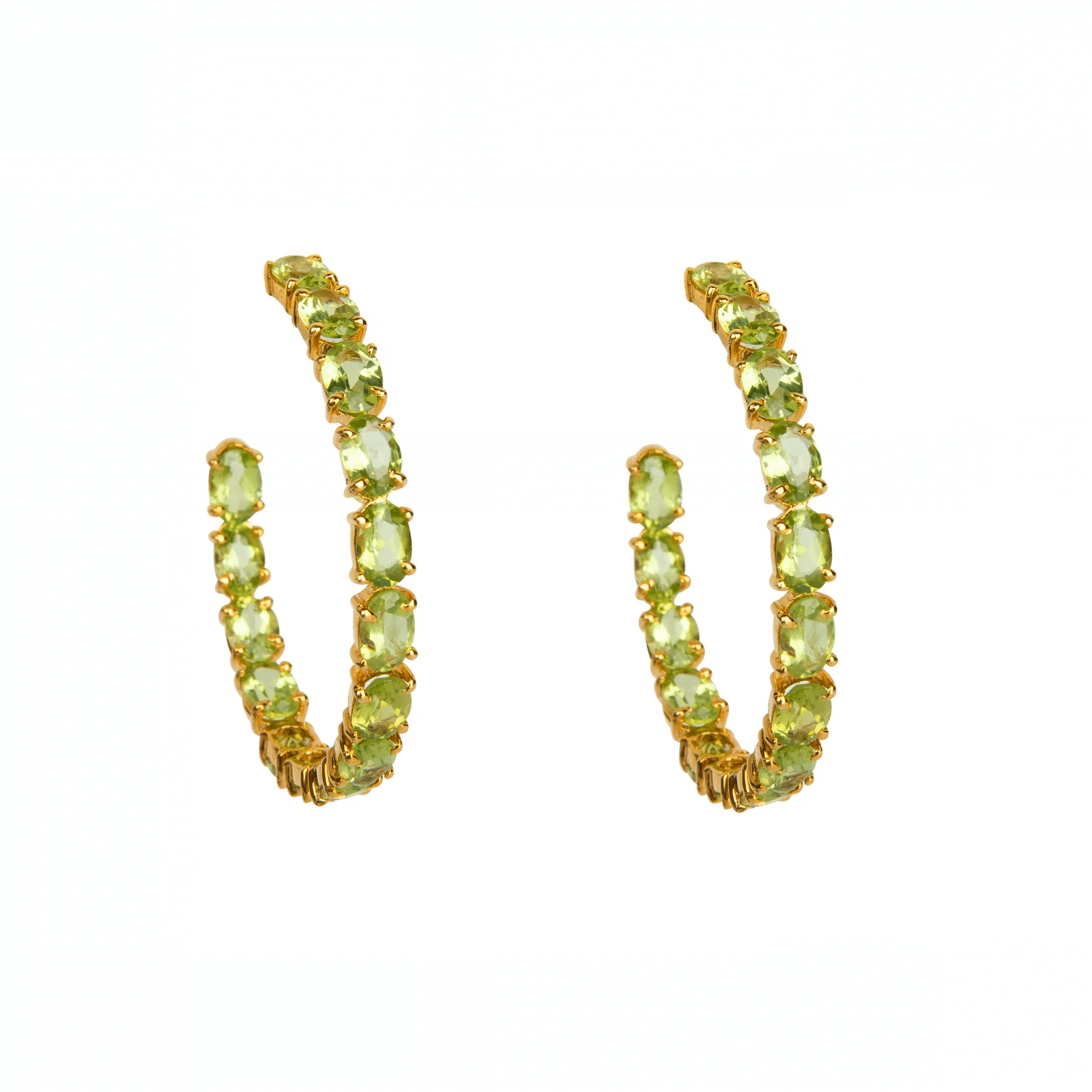 HOOP EARRINGS SET WITH 6X4 OVAL PERIDOT - C'SANTOS