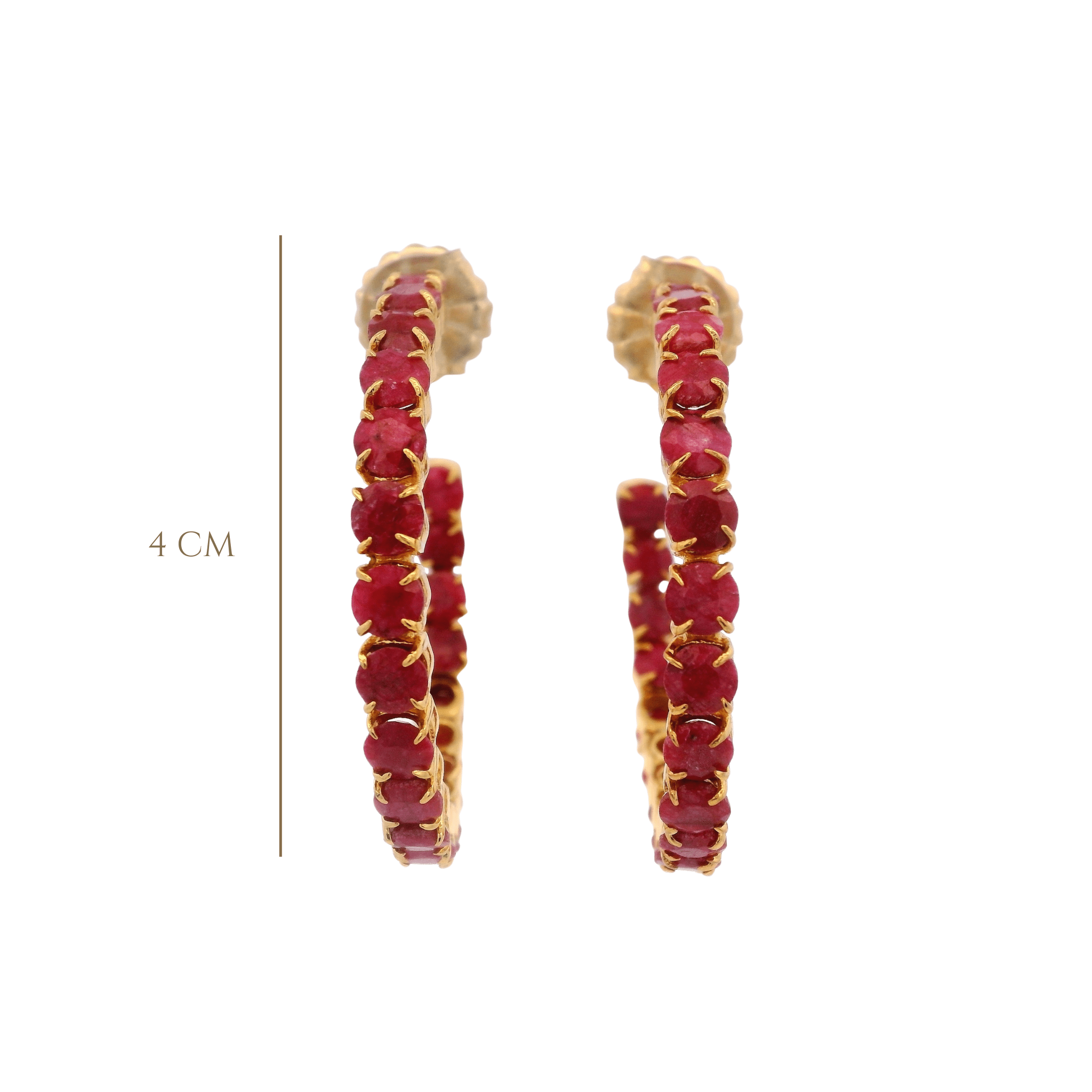 HOOP EARRINGS SET WITH ROUND 4MM FACETED RUBY - C'SANTOS