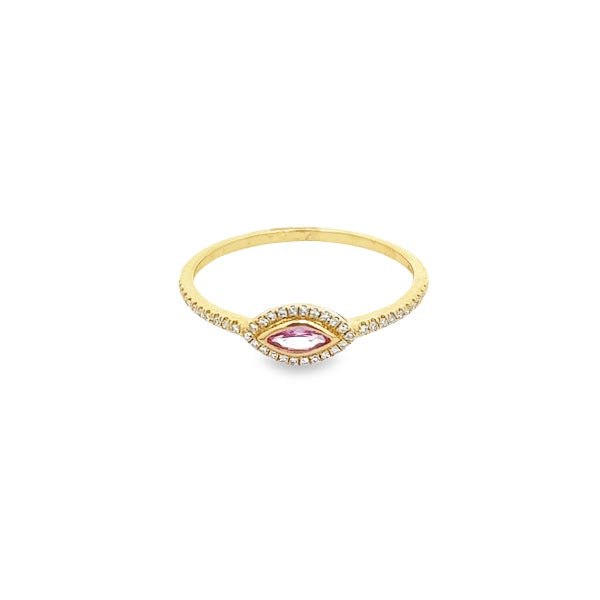 14K GOLD MARQUISE BEZEL PINK SAPPHIRE DIAMOND RING