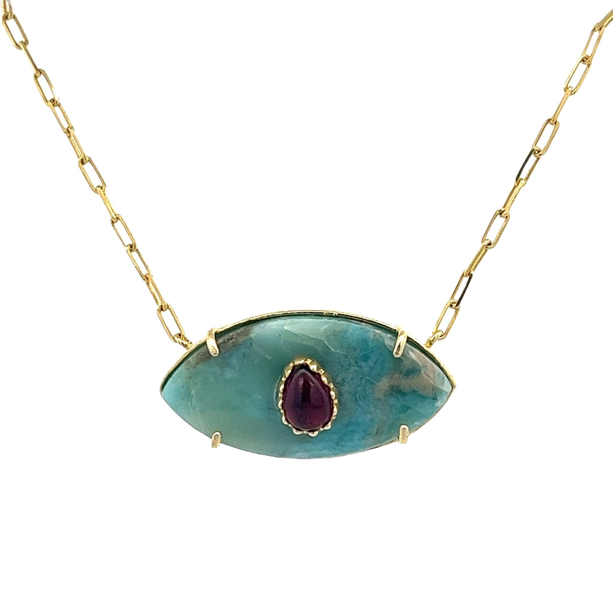 NECKLACE EVIL EYE SEMIPRECIOUS STONE LARIMAR - C'SANTOS