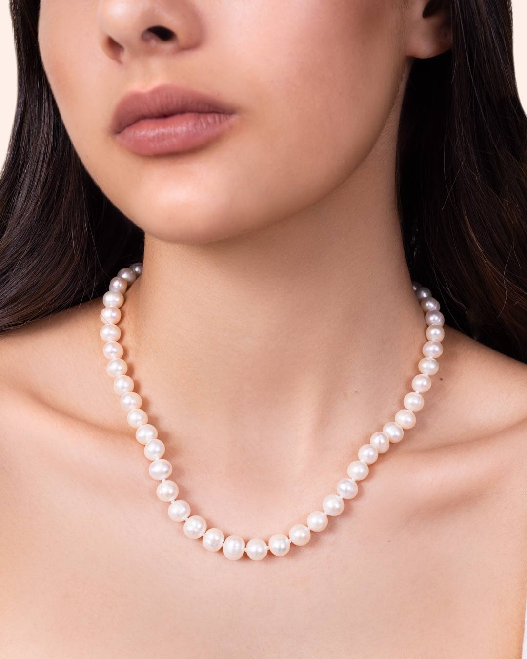 NECKLACE WHITE PEARL WITH STERLING SILVER CLASP 7MM - C'SANTOS