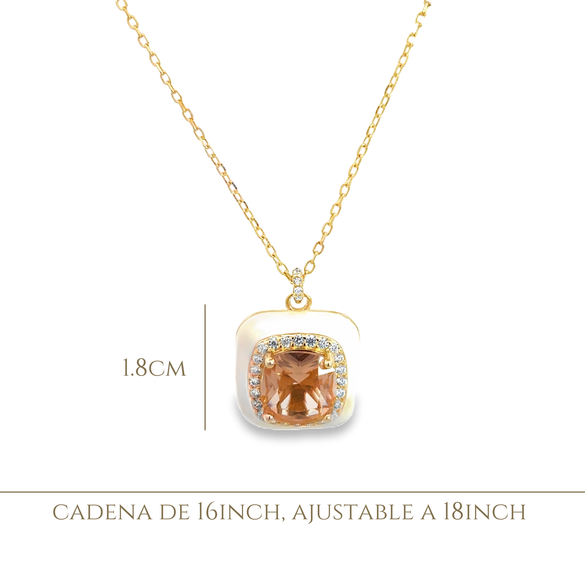 925GD BIG SQUARE CHAMPAGE CZ NECKLACE