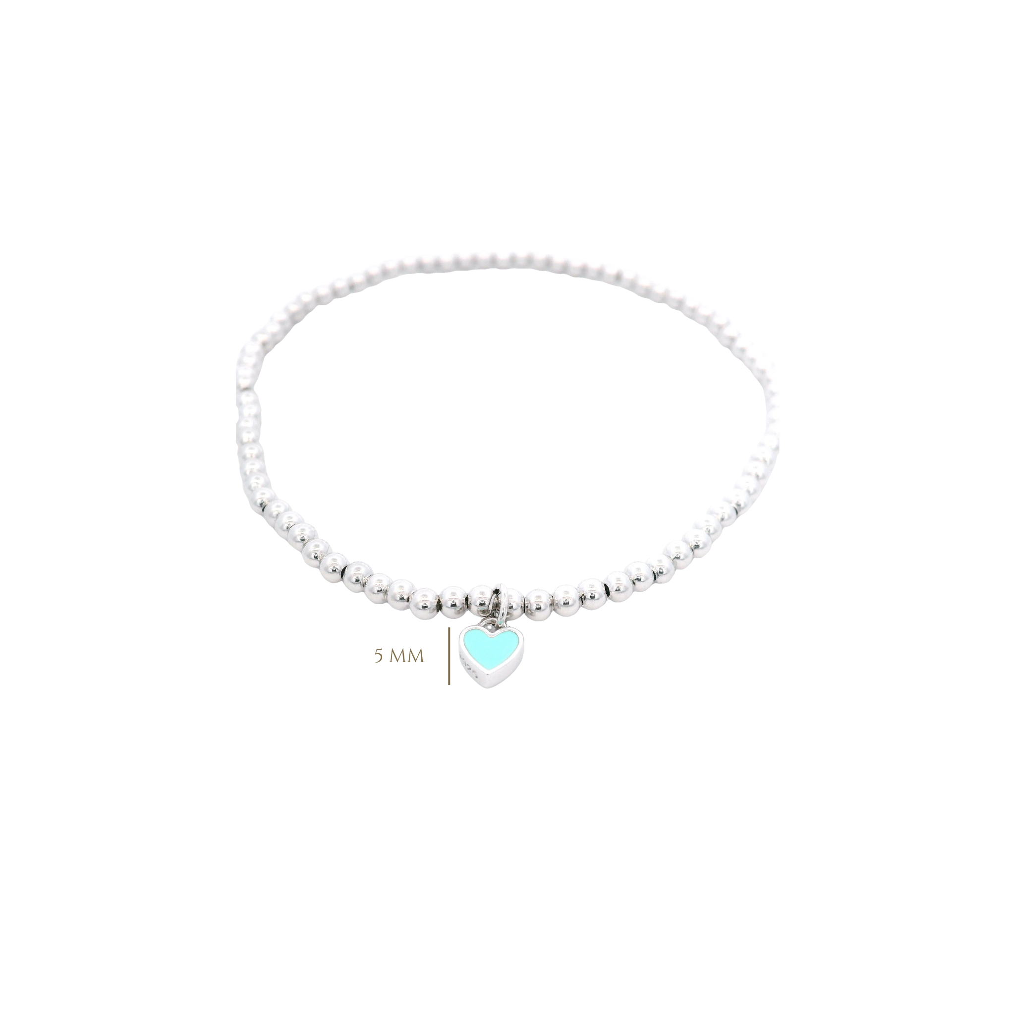 925SS SOLITARY HEART ENAMEL AQUA BEAND BRACELET