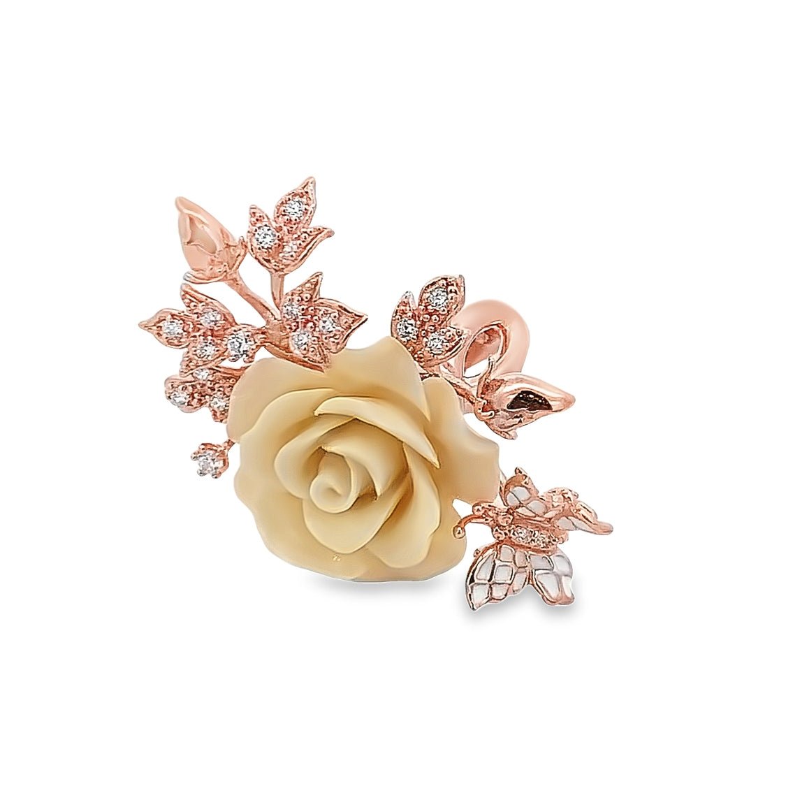 RING SILVER CENTER FL WHITE WHITE CZ ENAMEL - C'SANTOS