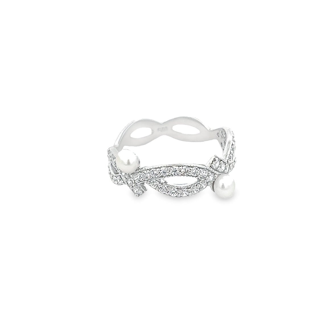 RING SILVER CENTER FRESH WATER PEARL WHITE WHITE CZ - C'SANTOS
