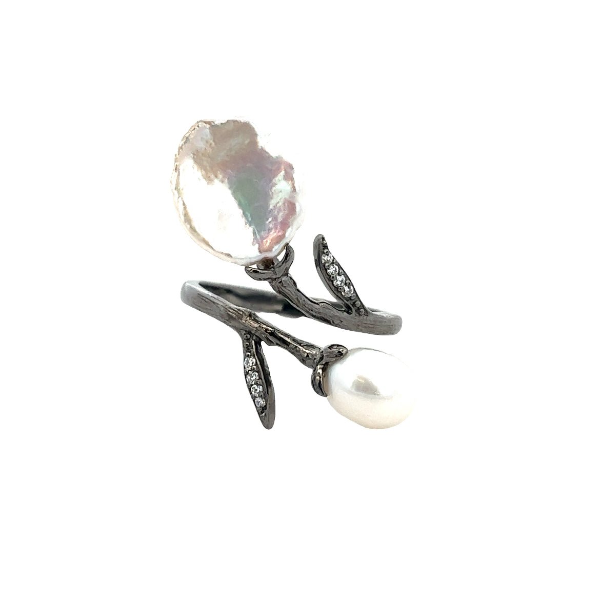 RING SILVER CENTER WHITE CZ FRESH WATER PEARL WHITE BP - C'SANTOS