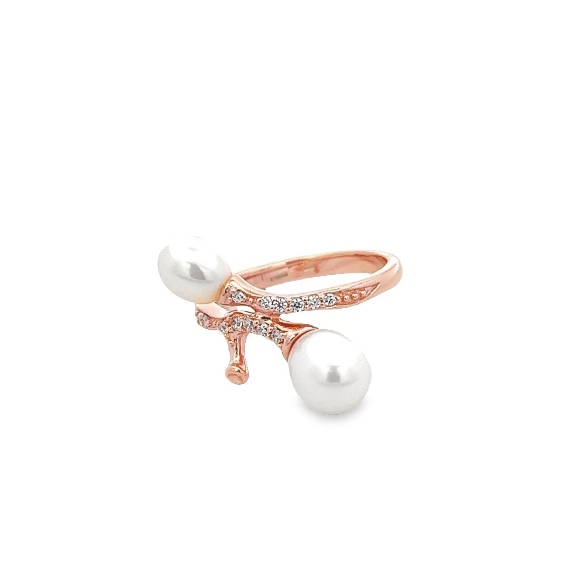 RING SILVER CENTER WHITE CZ FRESH WATER PEARL WHITE OVAL PP - C'SANTOS