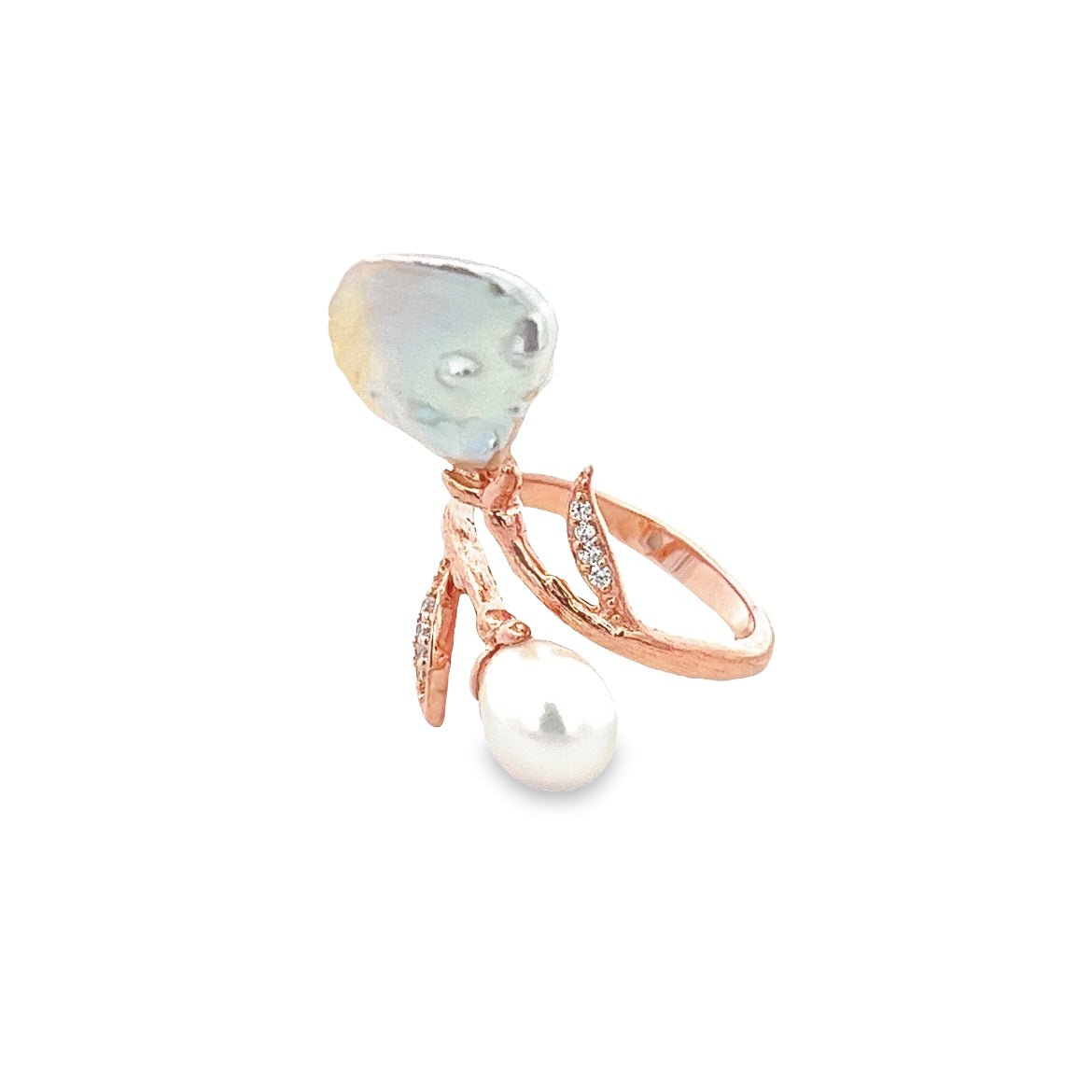 RING SILVER CENTER WHITE CZ FRESH WATER PEARL WHITE PP - C'SANTOS