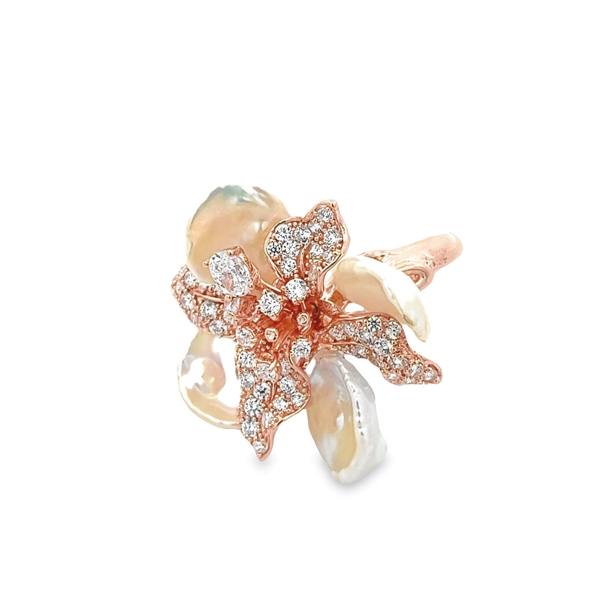 RING SILVER CENTER WHITE CZ FRESH WATER WHITE PEARL PP - C'SANTOS