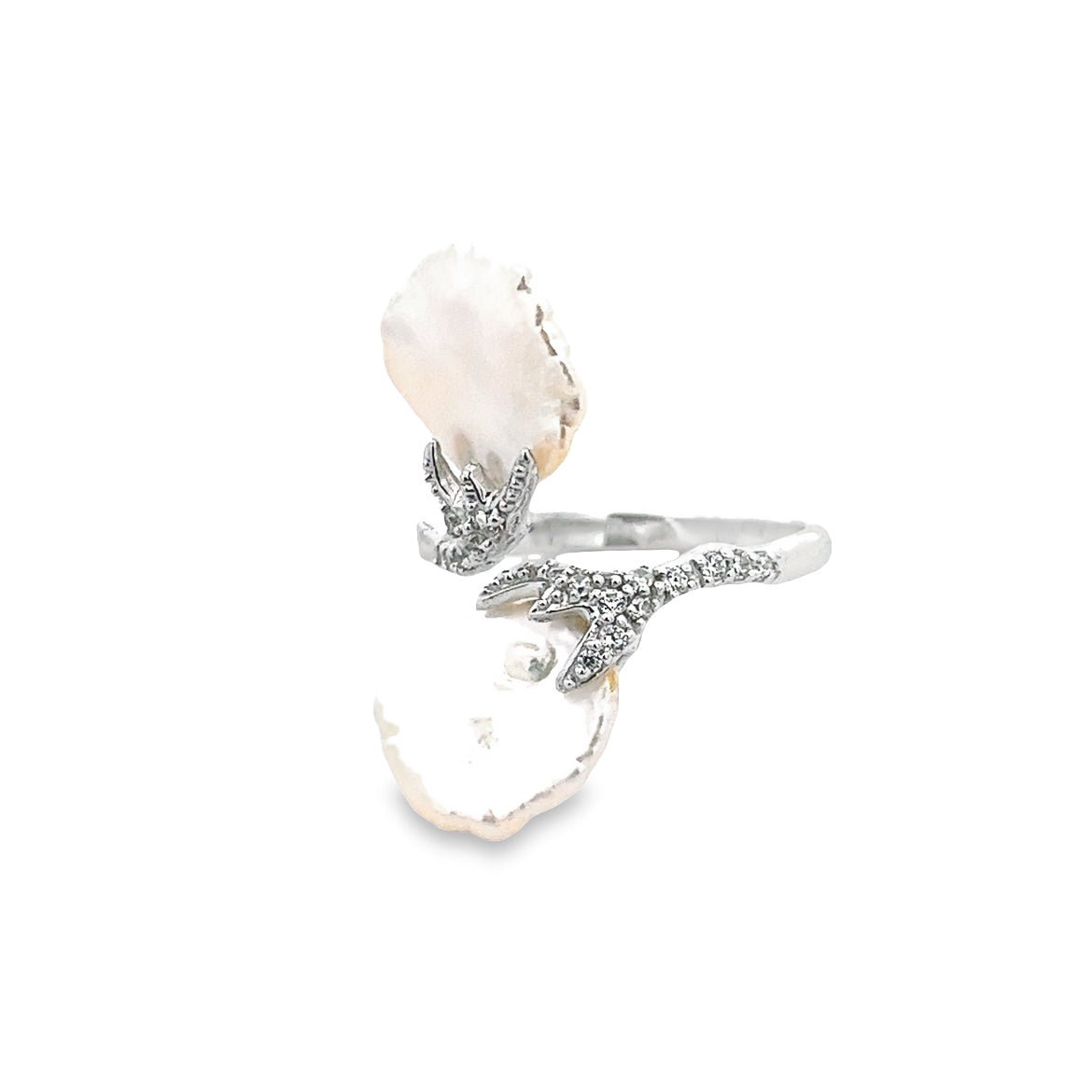 RING SILVER CENTER WHITE CZ FRESH WATER WHITE PEARL RP - C'SANTOS