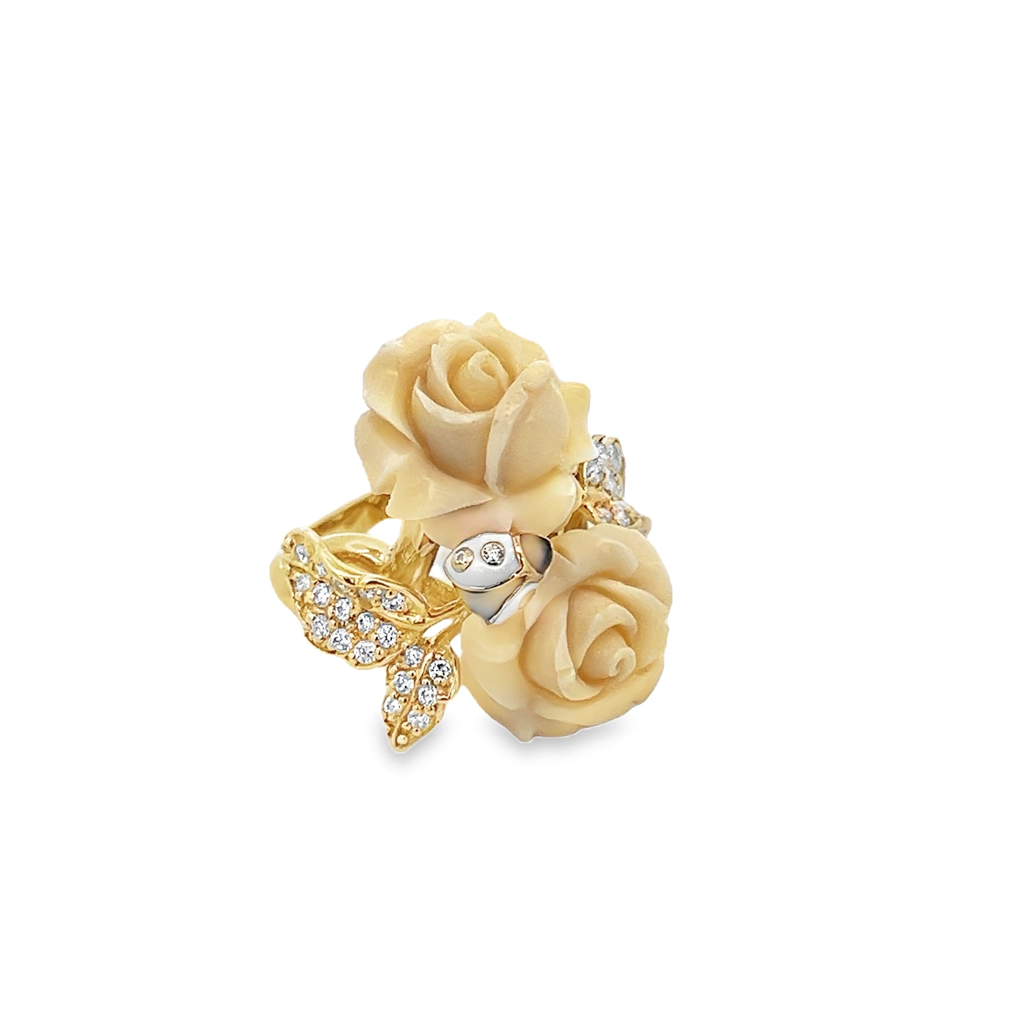 RING SILVER CENTER WHITE ROSE WHITE CZ STAR CUT - C'SANTOS