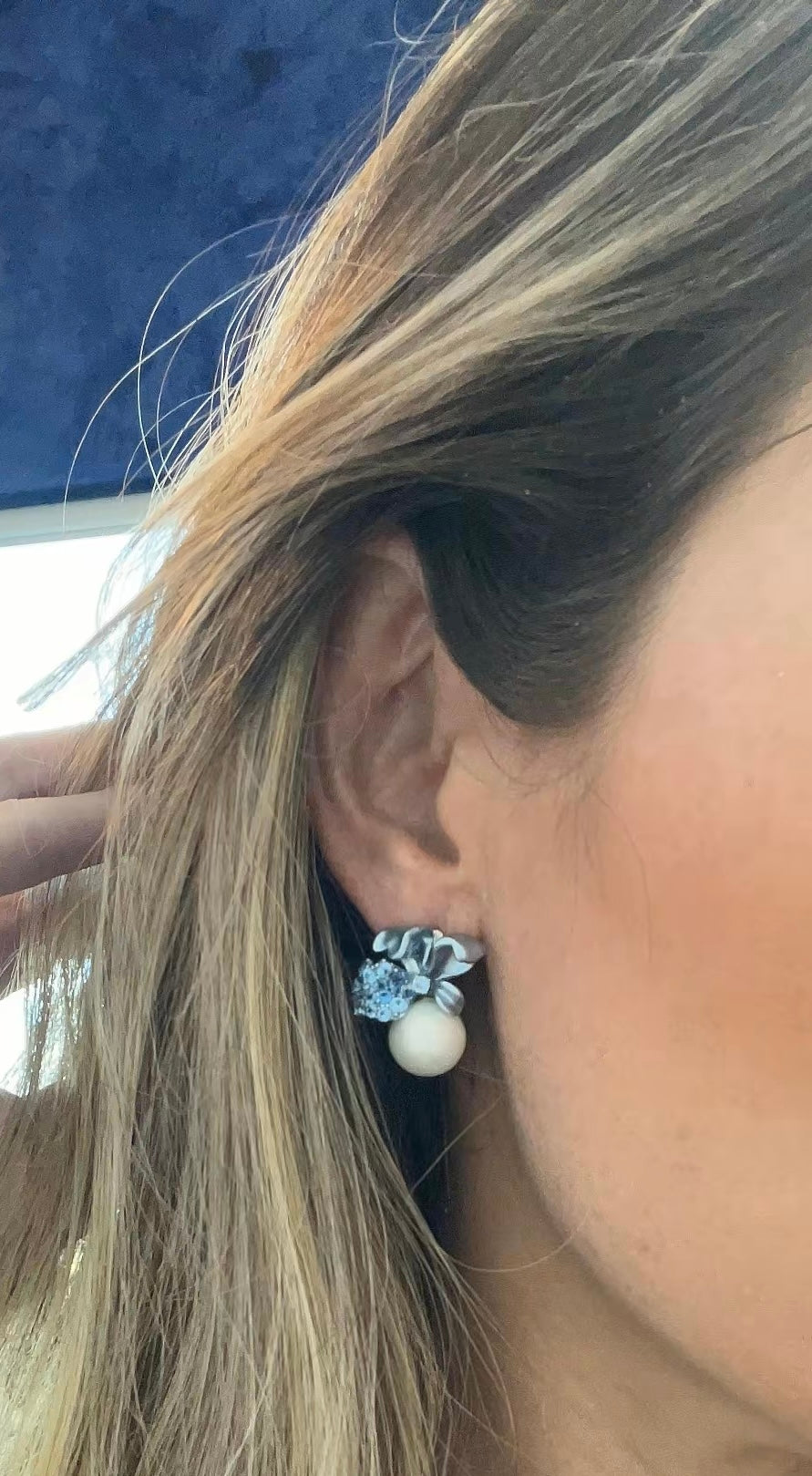 925SL FLOWER BLUE PERL AND BLUE TOPAZ EARRINGS