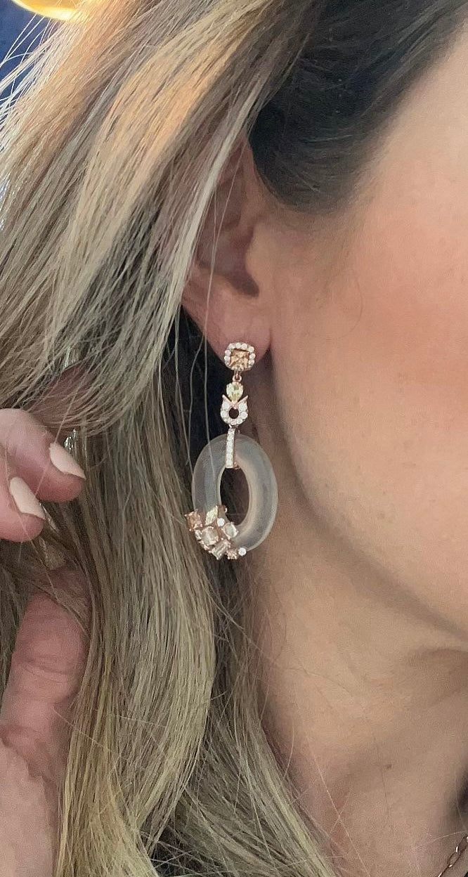 925RG DROP O AND CLUSTER SMOKY CHAMPAGE EARRINGS