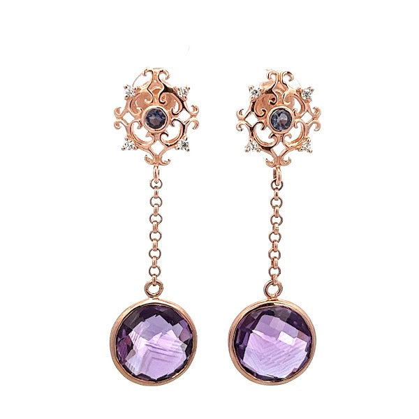 925 ROSE GOLD PLATED WITH AMETHYST BRAZILIAN LONG EARRINSG