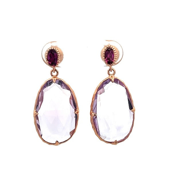 EARRINGS POLKI CUT UNEVEN BRIOLITE AMETHYST BRAZILIAN