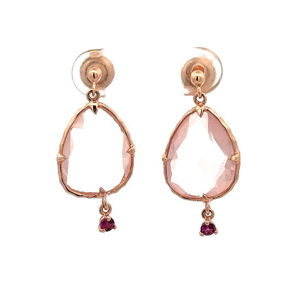 EARRINGS POLKI CUT UNEVEN BRIOLITE ROSE QUARTZ