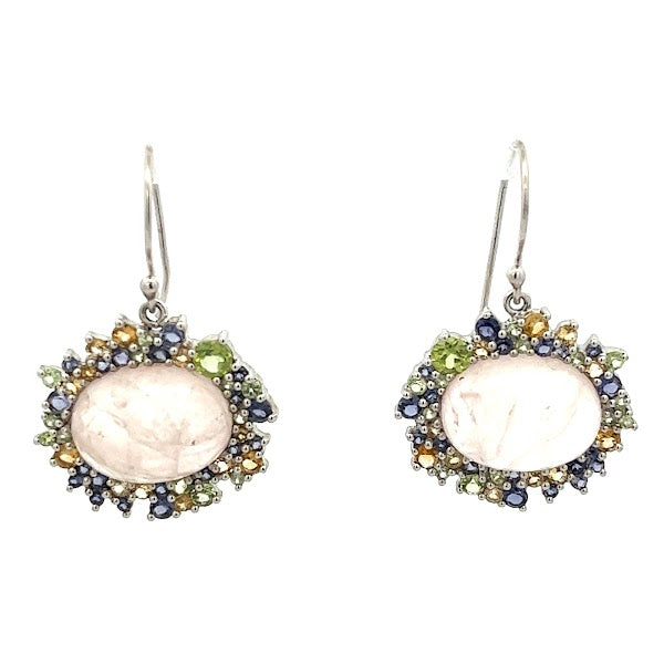 ARETES CON CUARZO ROSADO CITRINA E IOLITA EN PLATA 925