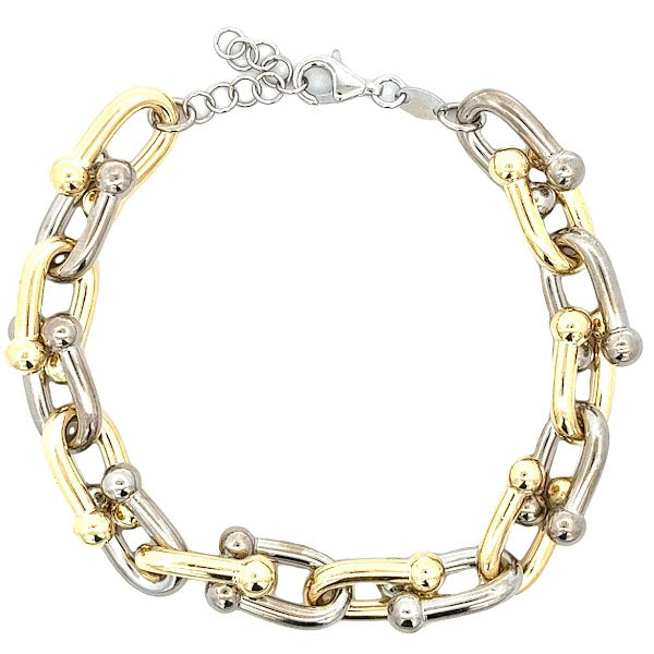 925 SILVER TWO TONE HORSESHOE LINK BRACELET